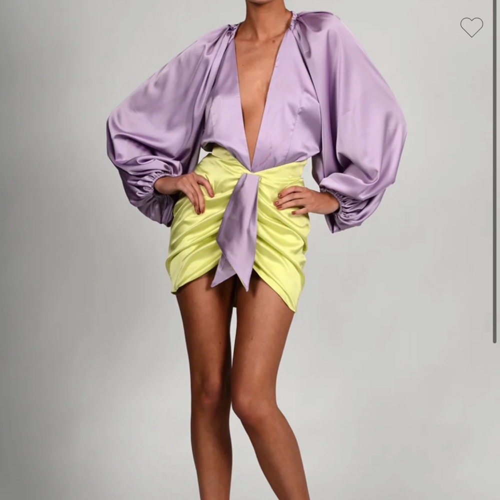 Chic Lavender Bodysuit and Lime skirt
